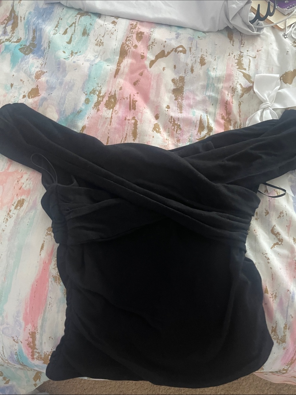Francesca's Black Off-Shoulder Twist Front Top